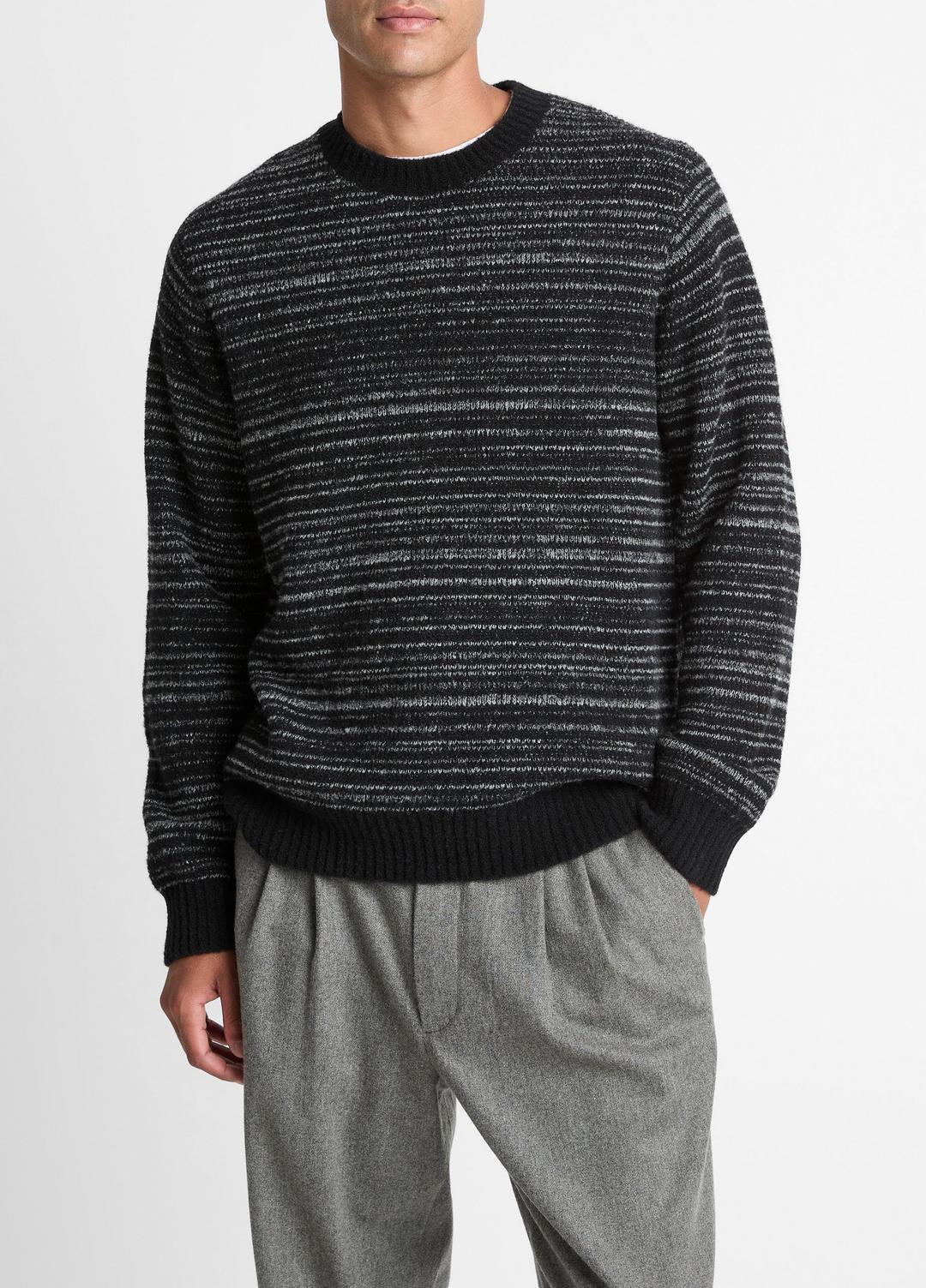 Marled Stripe Merino Wool-Blend Sweater in Crew Neck