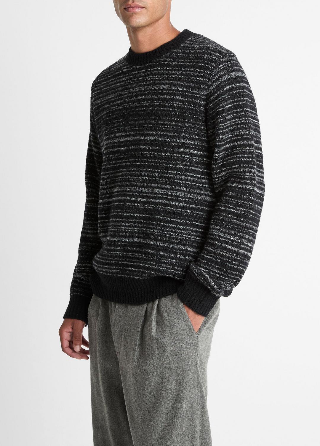 Marled Stripe Merino Wool-Blend Sweater in Crew Neck