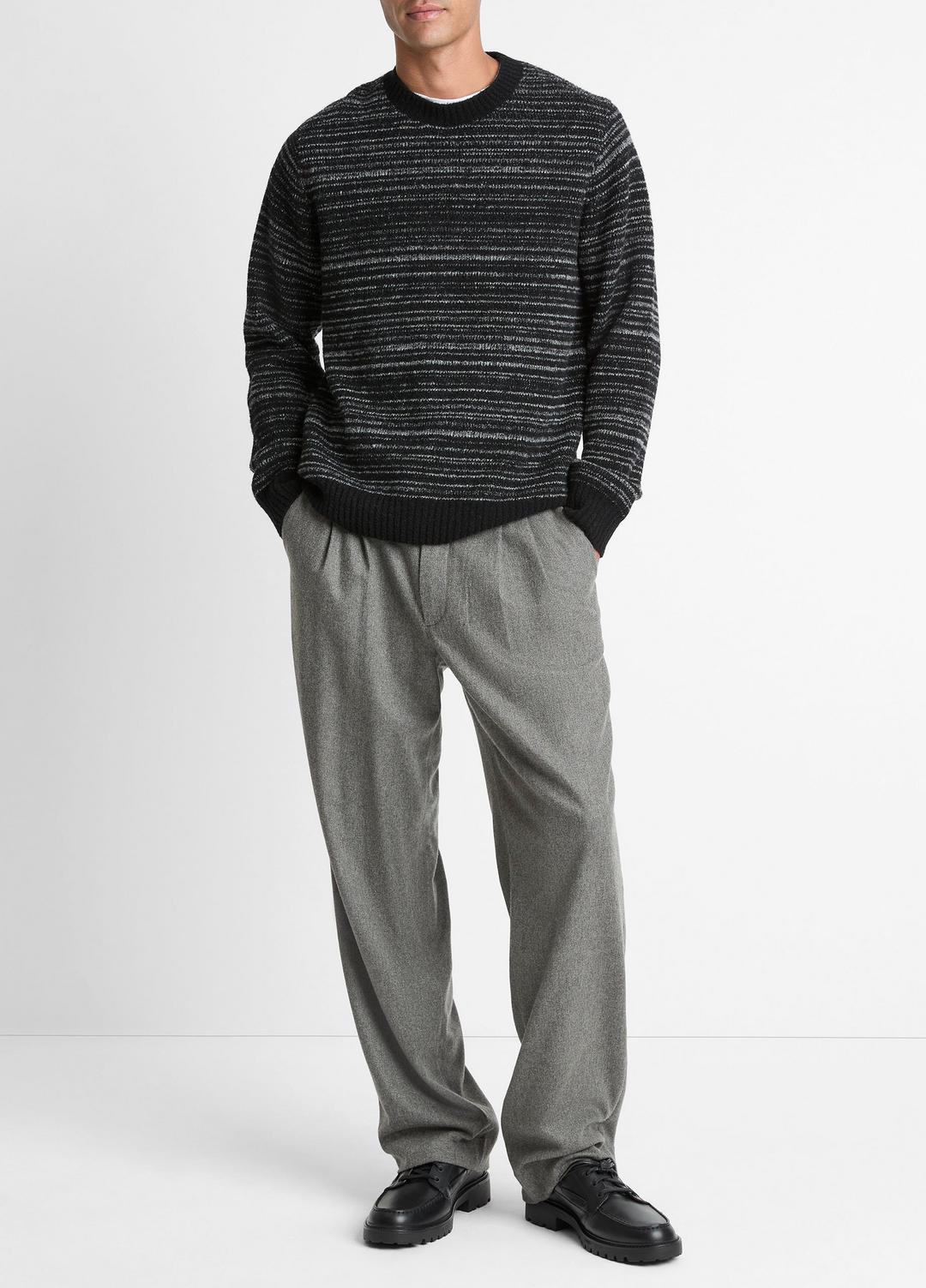 Marled Stripe Merino Wool-Blend Sweater in Crew Neck