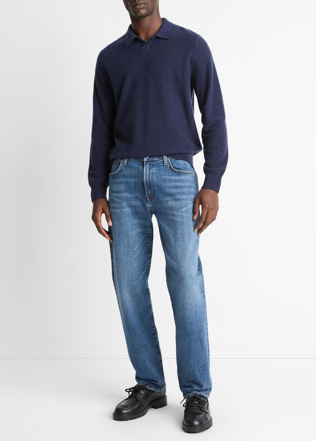 Feed Stripe Plush Cashmere Johnny-Collar Sweater in Cashmere