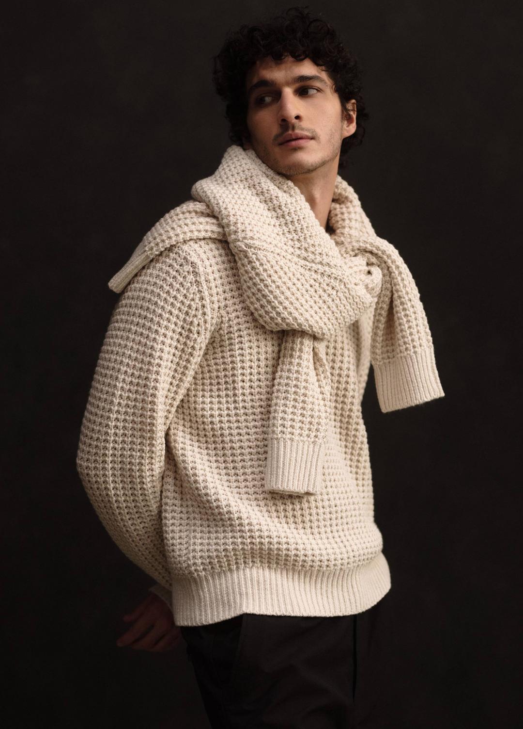 Macro-Waffle Crew Neck Sweater in Crew Neck