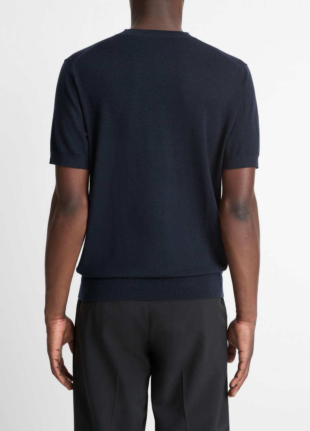 Featherweight Merino Wool-Cashmere Short-Sleeve Sweater in Crew Neck