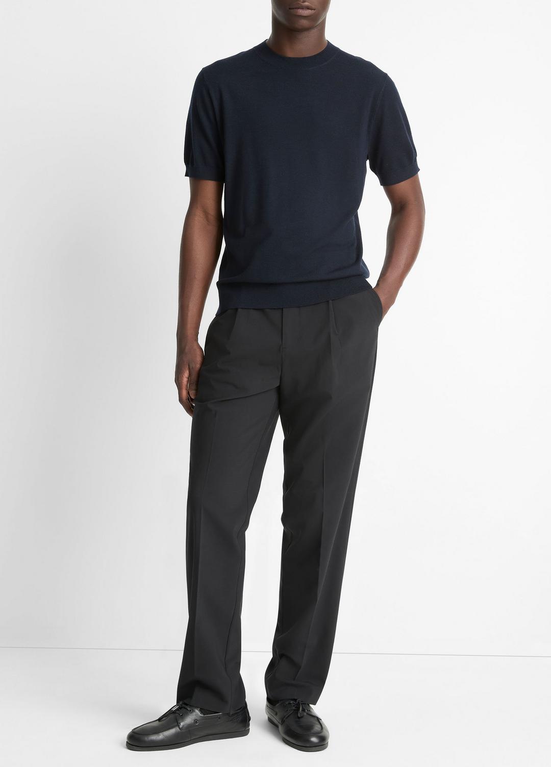 Featherweight Merino Wool-Cashmere Short-Sleeve Sweater in Crew Neck
