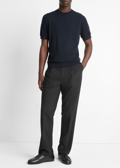 Featherweight Merino Wool-Cashmere Short-Sleeve Sweater in Crew Neck