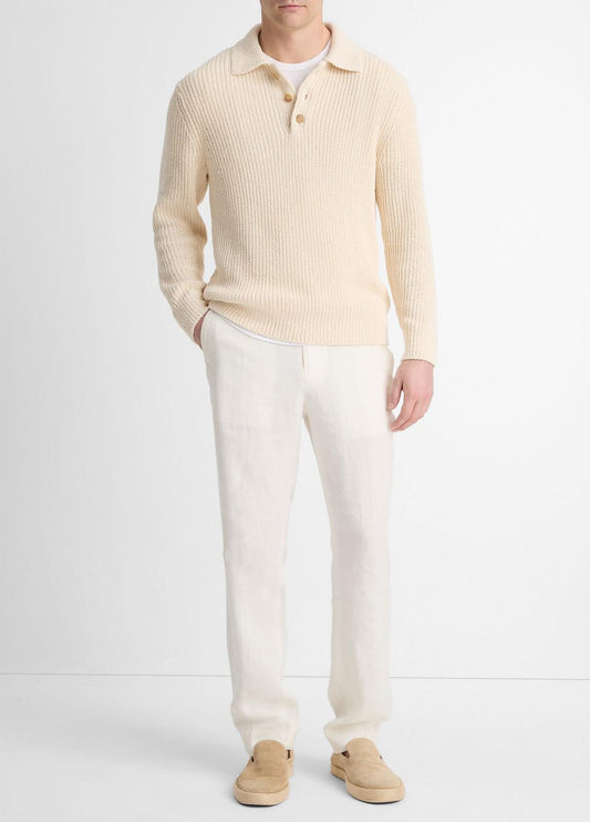 Shaker Italian Cotton-Blend Polo Sweater in Sweaters