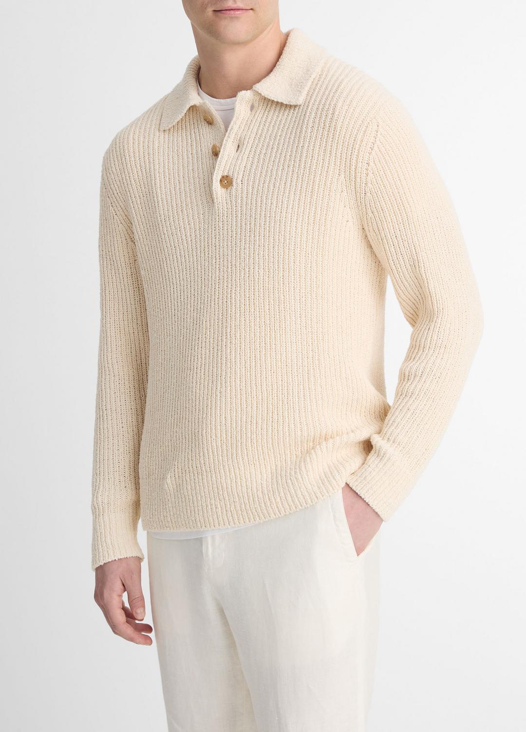 Shaker Italian Cotton-Blend Polo Sweater in Sweaters