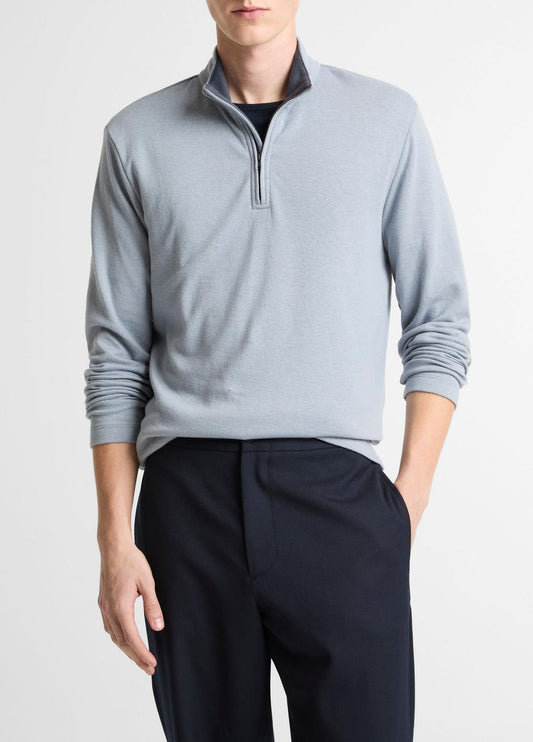 Double-Face Cotton-Blend Quarter-Zip Pullover in Quarter Zip