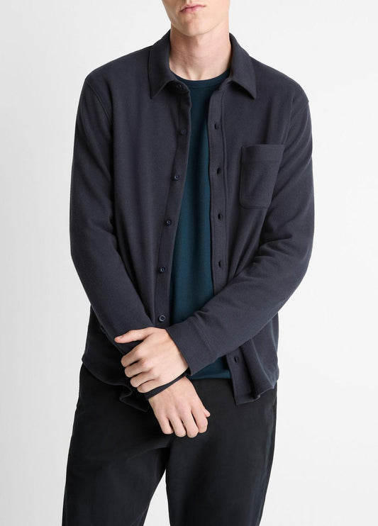 Knit Cotton-Blend Button-Front Shirt in Long Sleeve