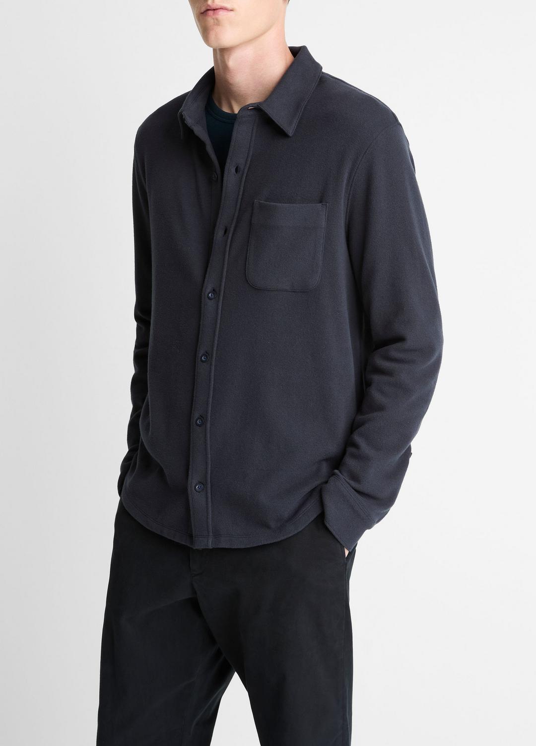 Knit Cotton-Blend Button-Front Shirt in Long Sleeve