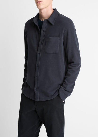 Knit Cotton-Blend Button-Front Shirt in Long Sleeve