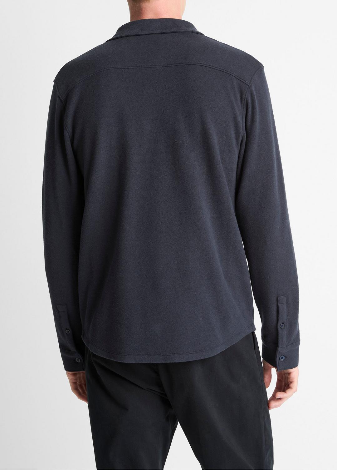 Knit Cotton-Blend Button-Front Shirt in Long Sleeve