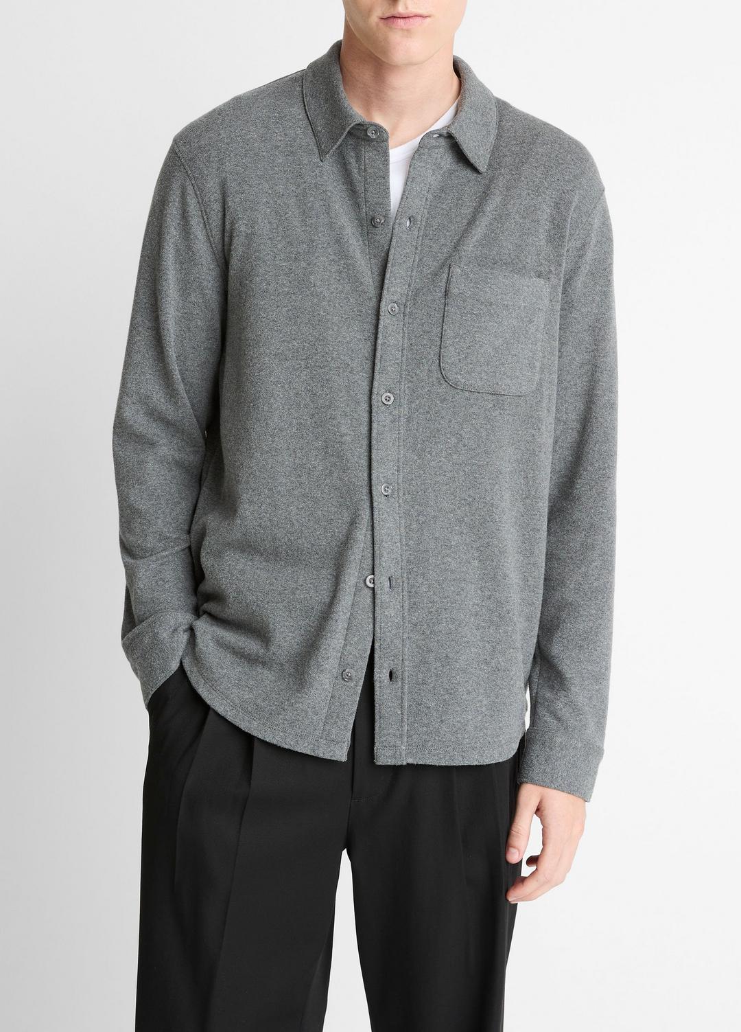 Knit Cotton-Blend Button-Front Shirt in Long Sleeve