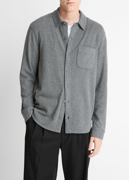 Knit Cotton-Blend Button-Front Shirt in Long Sleeve
