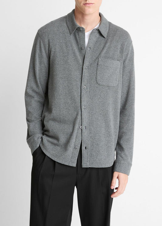 Knit Cotton-Blend Button-Front Shirt in Long Sleeve