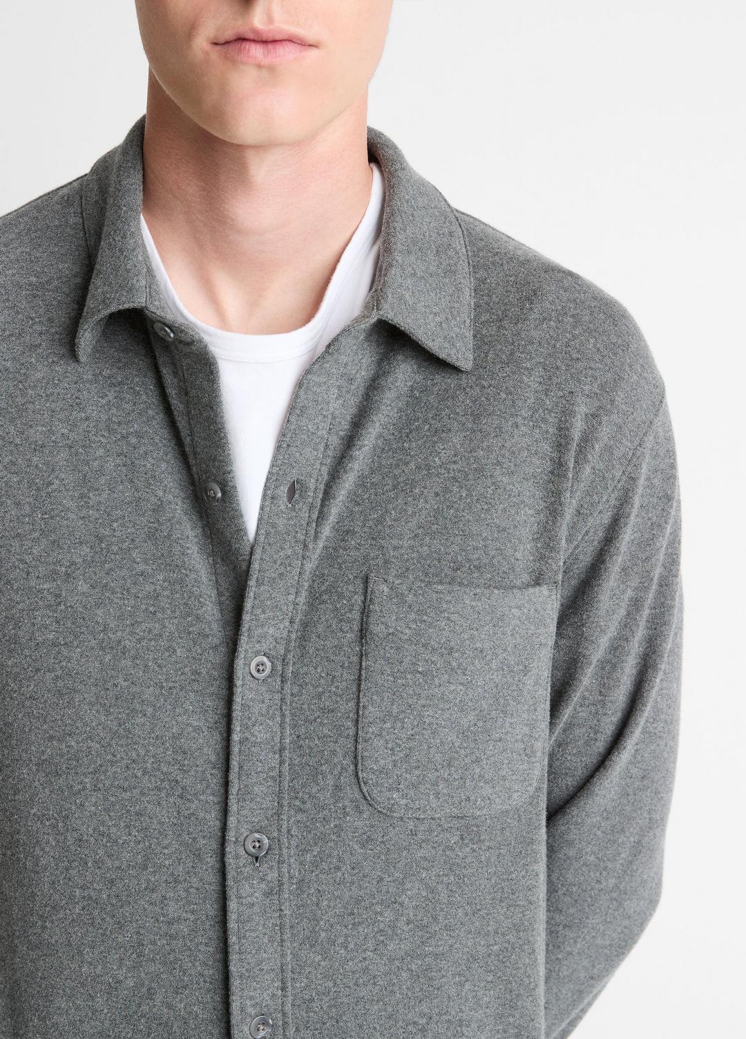 Knit Cotton-Blend Button-Front Shirt in Long Sleeve