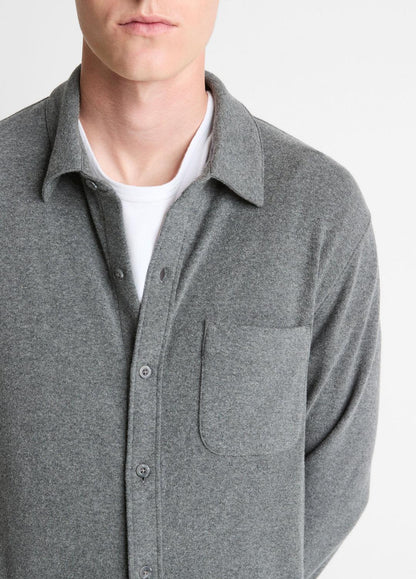 Knit Cotton-Blend Button-Front Shirt in Long Sleeve