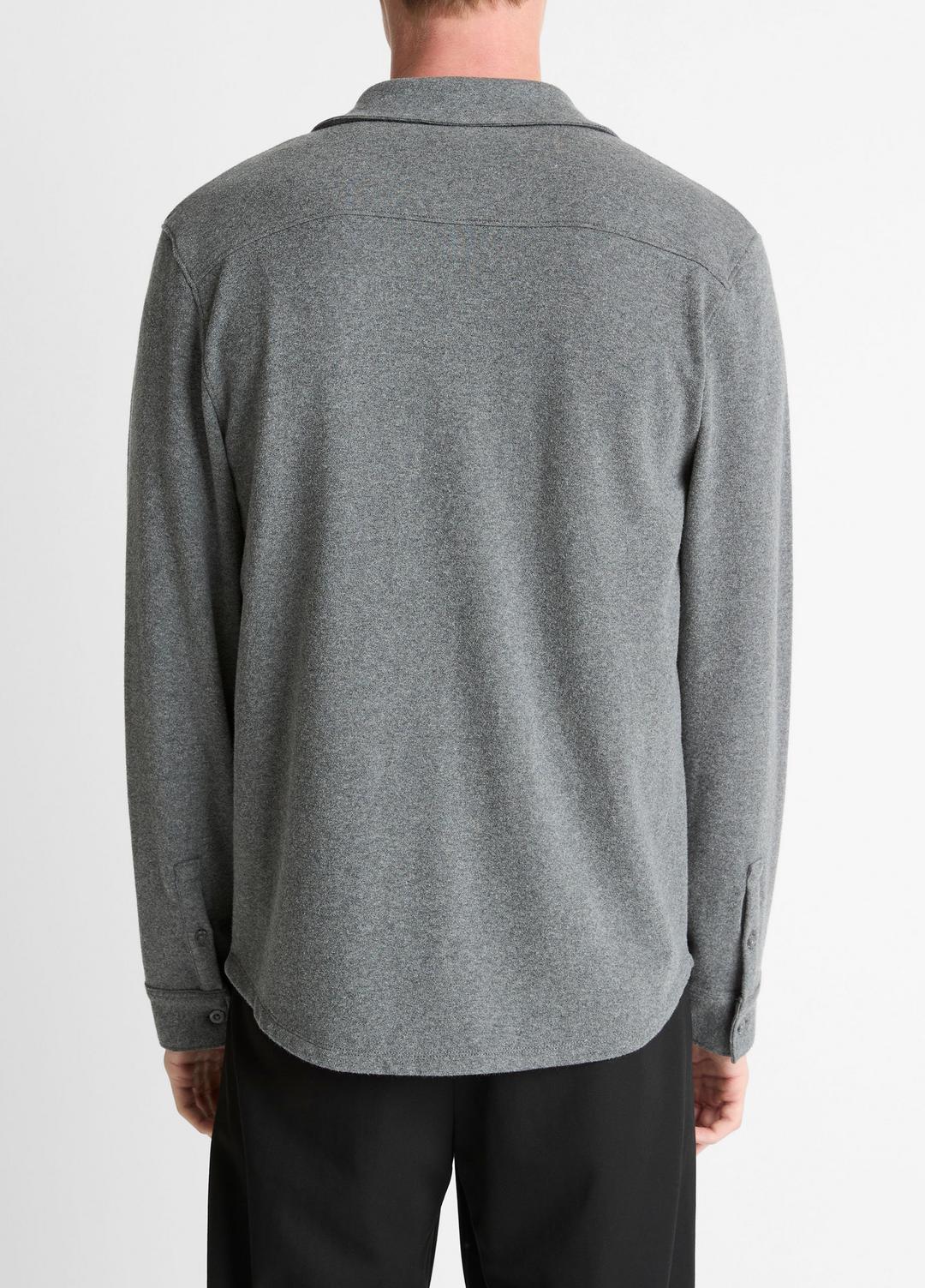 Knit Cotton-Blend Button-Front Shirt in Long Sleeve
