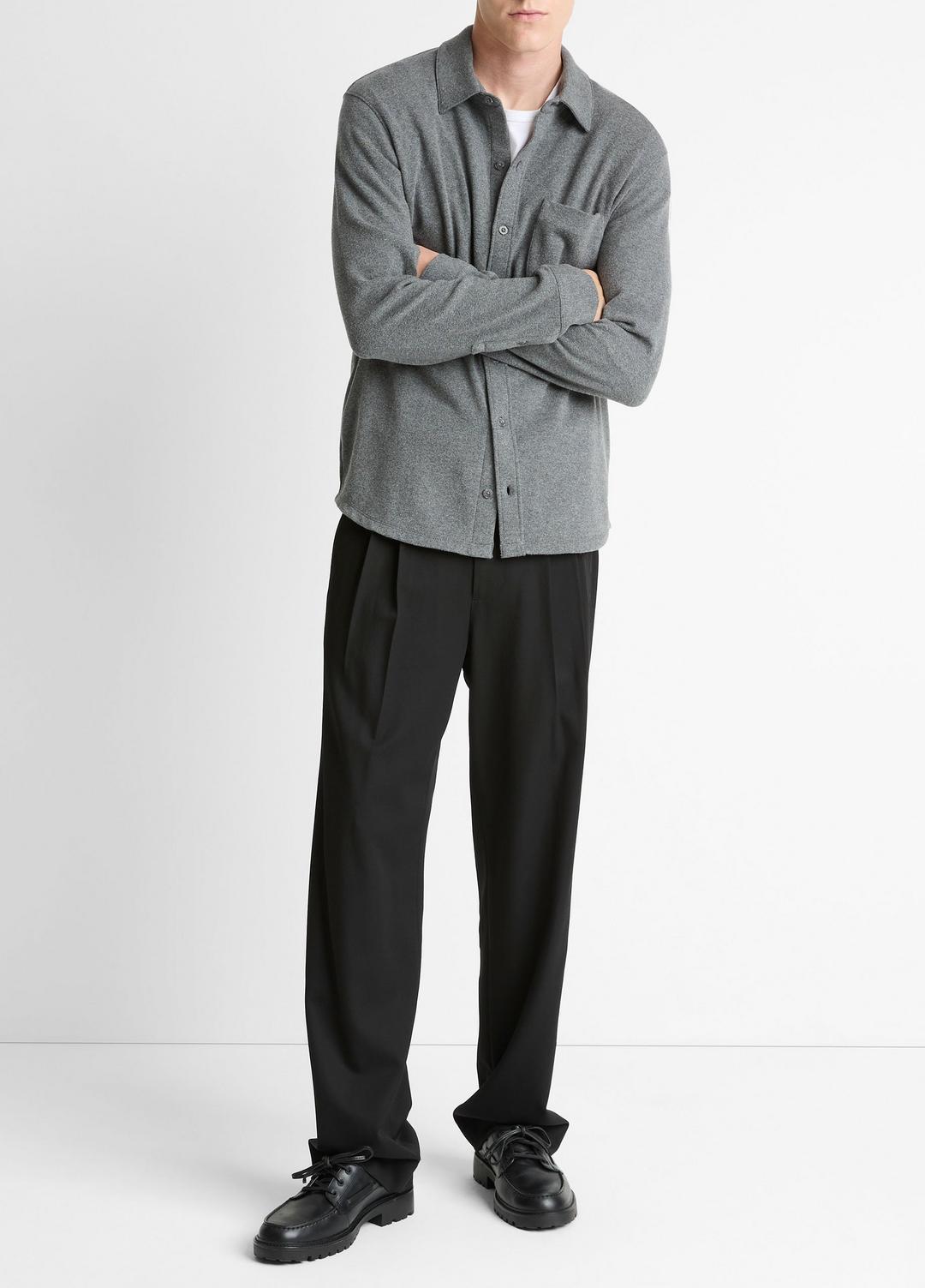 Knit Cotton-Blend Button-Front Shirt in Long Sleeve