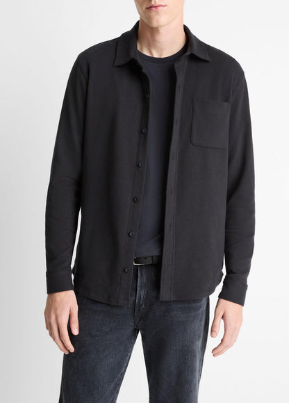 Knit Cotton-Blend Button-Front Shirt in Long Sleeve