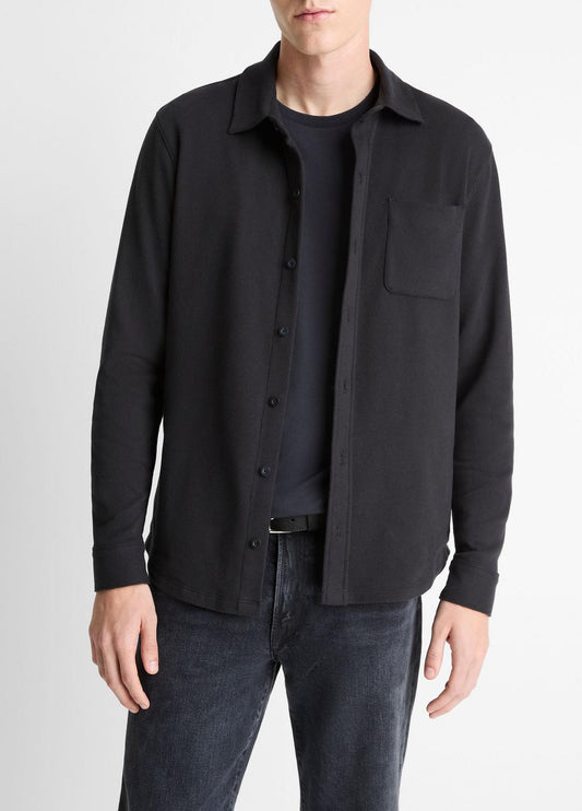 Knit Cotton-Blend Button-Front Shirt in Long Sleeve