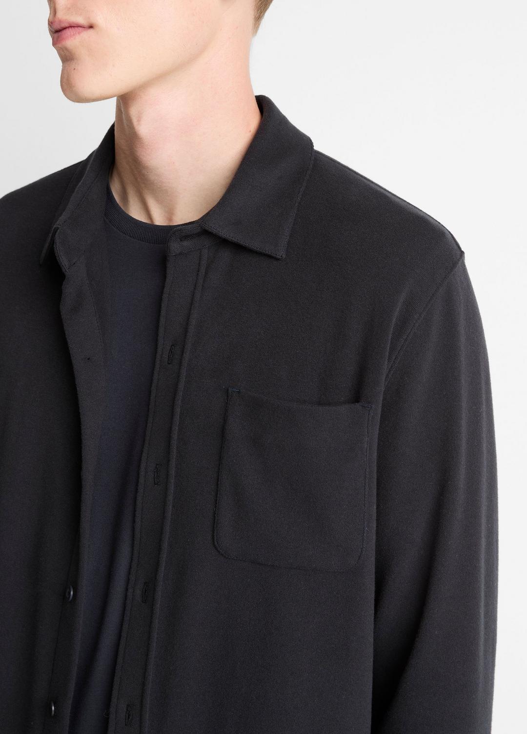Knit Cotton-Blend Button-Front Shirt in Long Sleeve