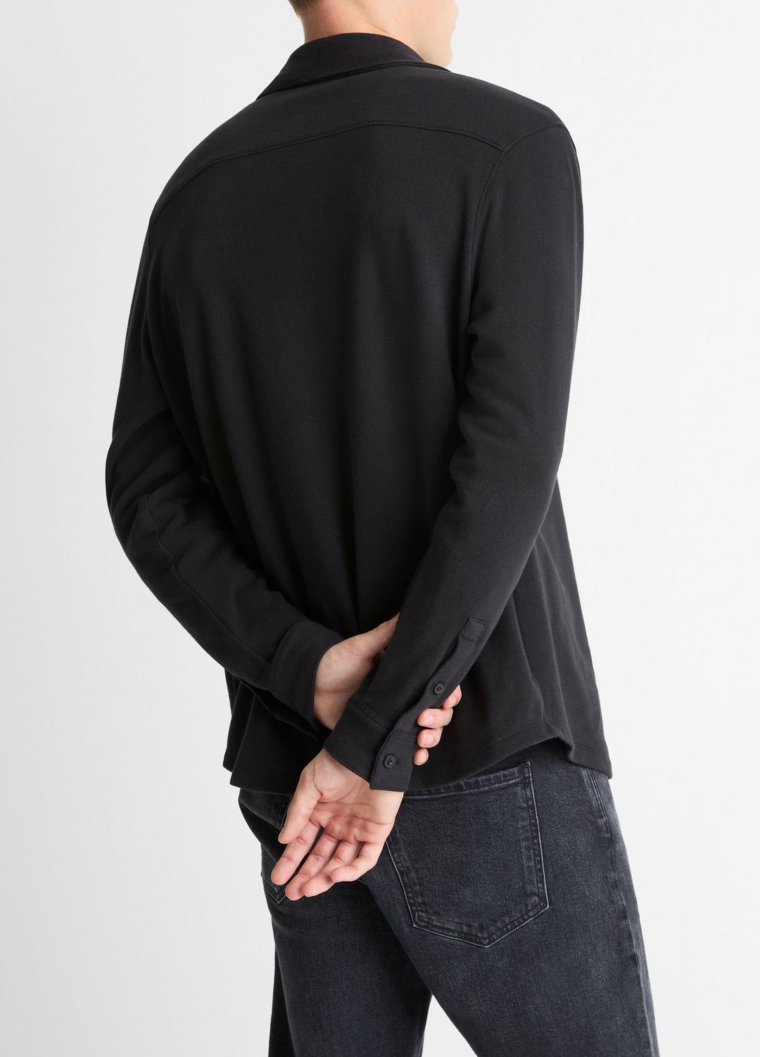 Knit Cotton-Blend Button-Front Shirt in Long Sleeve