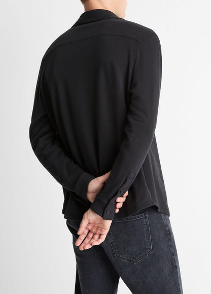 Knit Cotton-Blend Button-Front Shirt in Long Sleeve