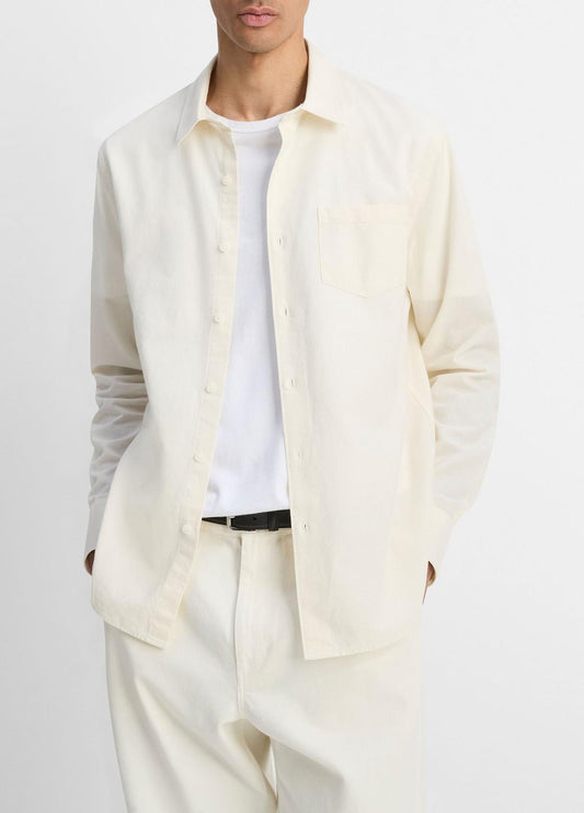 Cotton Chambray Button-Front Shirt in Long Sleeve