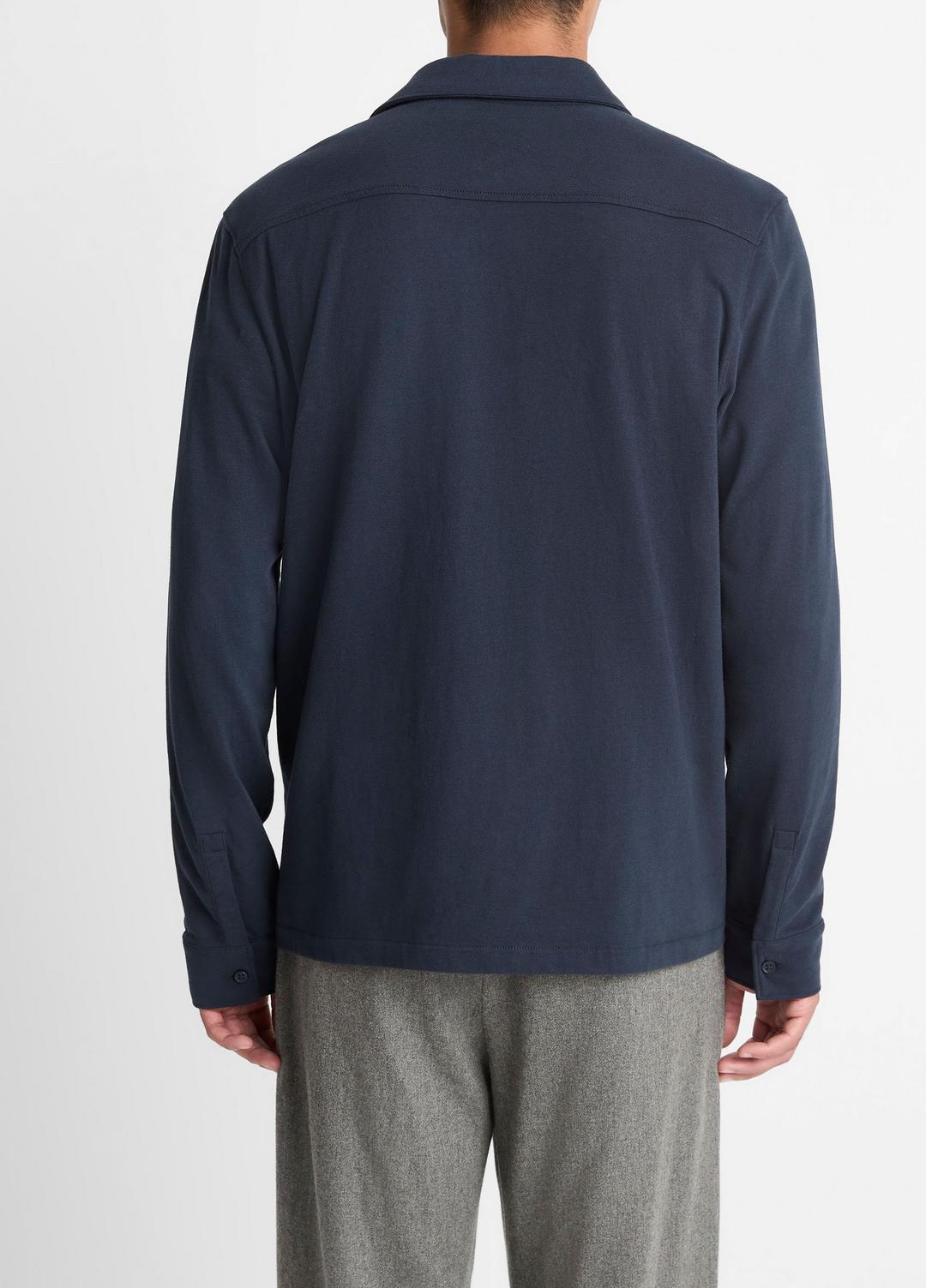 Sueded Cotton Jersey Button-Front Shirt in Long Sleeve