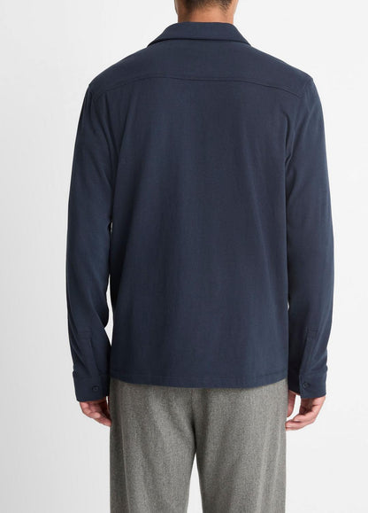 Sueded Cotton Jersey Button-Front Shirt in Long Sleeve
