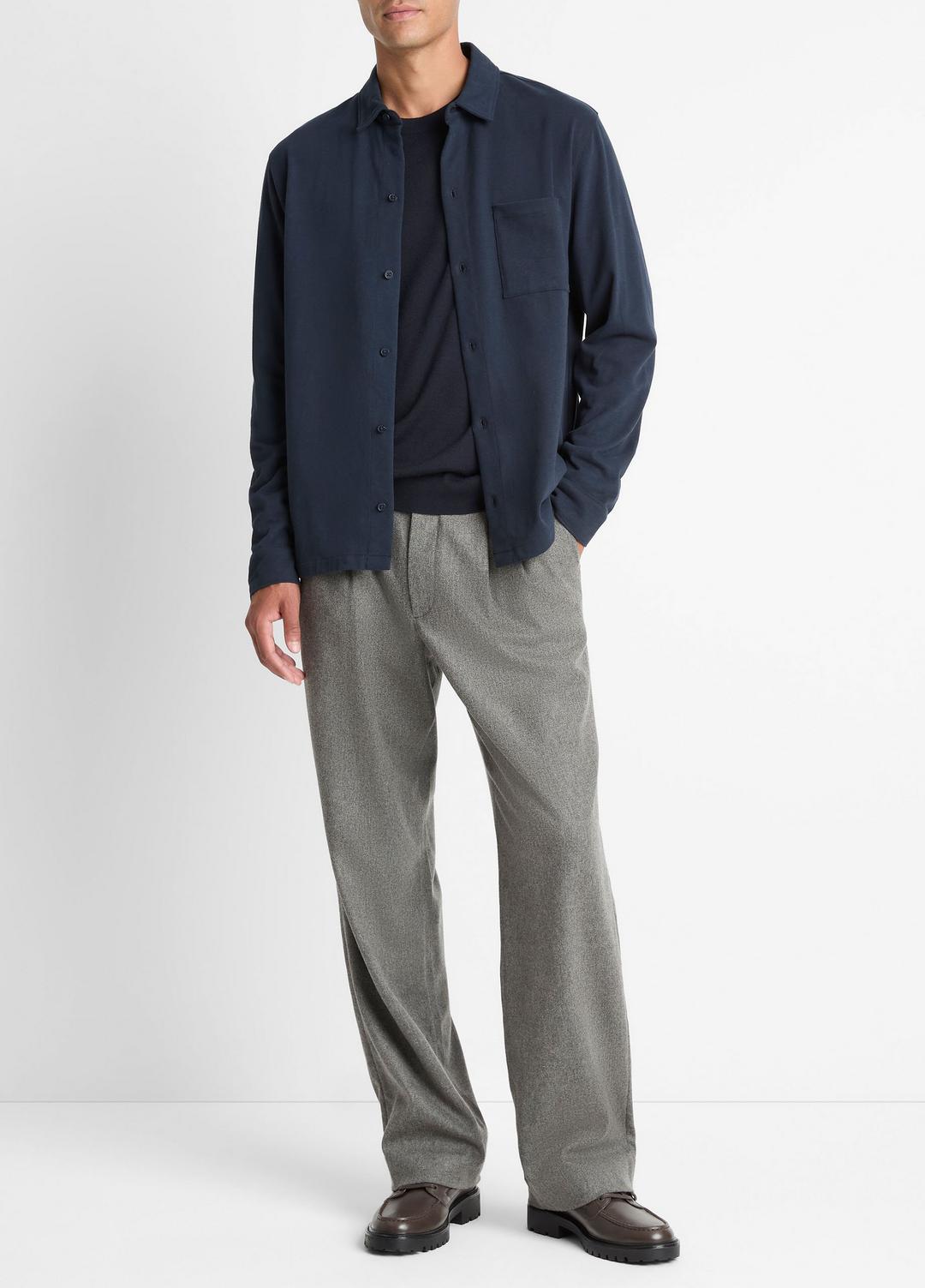 Sueded Cotton Jersey Button-Front Shirt in Long Sleeve