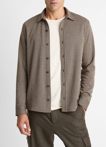Houndstooth Cotton-Blend Button-Front Shirt in Long Sleeve