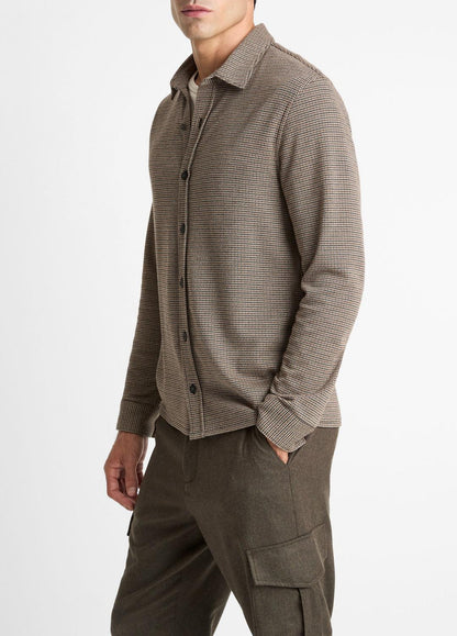 Houndstooth Cotton-Blend Button-Front Shirt in Long Sleeve