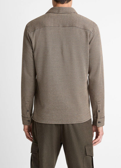 Houndstooth Cotton-Blend Button-Front Shirt in Long Sleeve