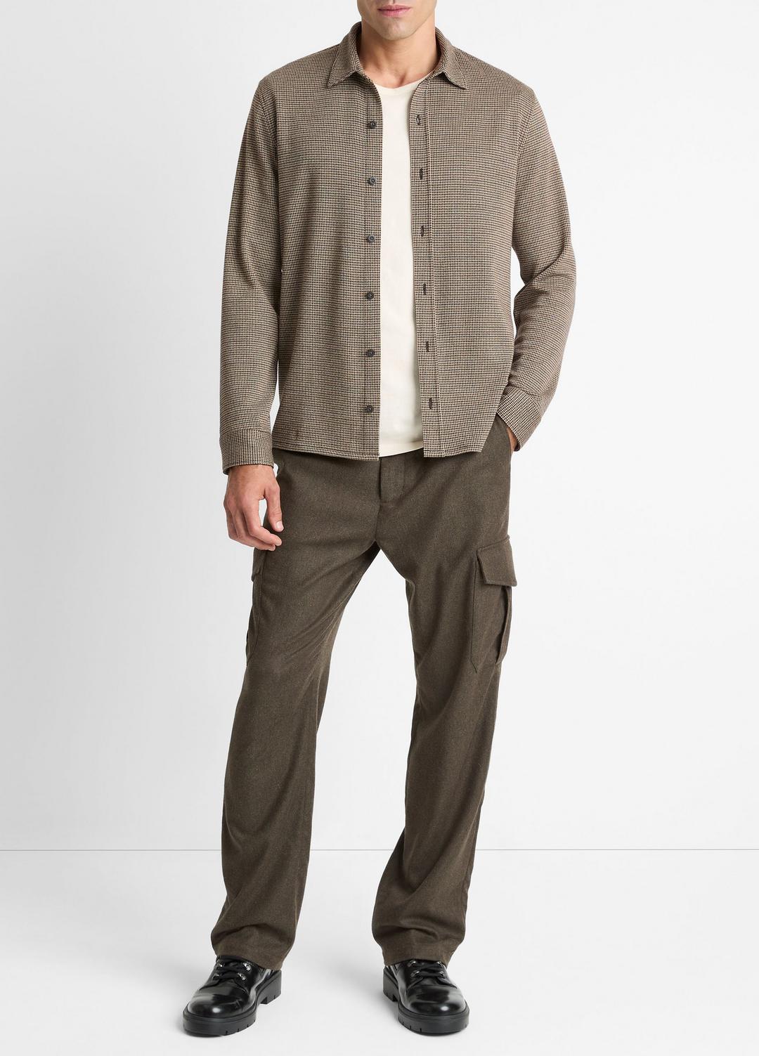 Houndstooth Cotton-Blend Button-Front Shirt in Long Sleeve