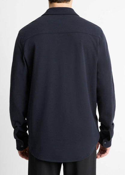 Cotton Piqué Button-Front Shirt in Long Sleeve