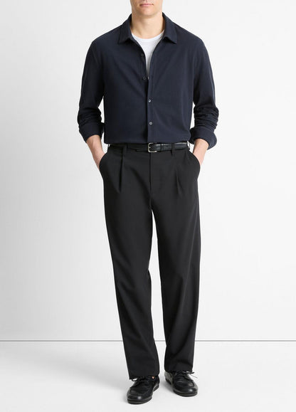 Cotton Piqué Button-Front Shirt in Long Sleeve