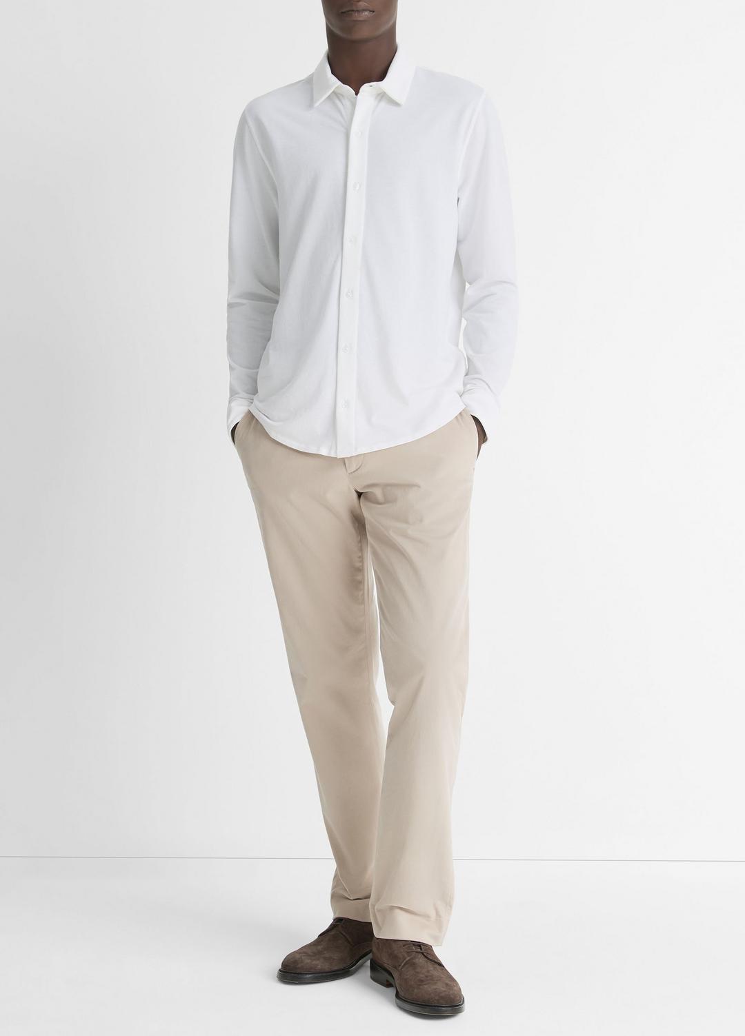 Cotton Piqué Button-Front Shirt in Long Sleeve