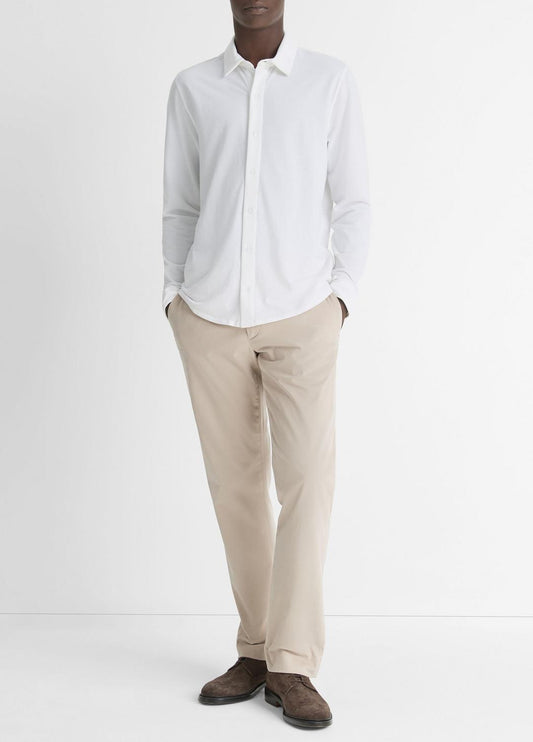 Cotton Piqué Button-Front Shirt in Long Sleeve