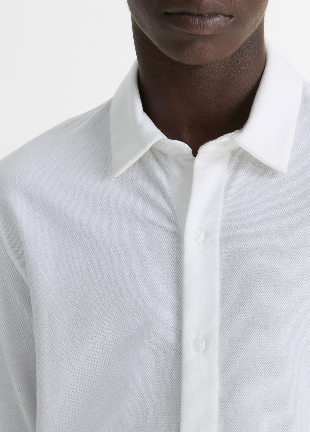 Cotton Piqué Button-Front Shirt in Long Sleeve