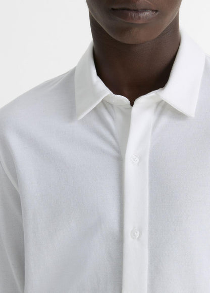 Cotton Piqué Button-Front Shirt in Long Sleeve