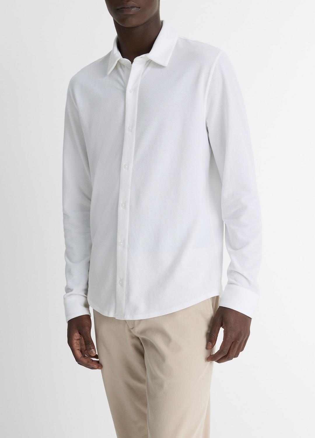 Cotton Piqué Button-Front Shirt in Long Sleeve