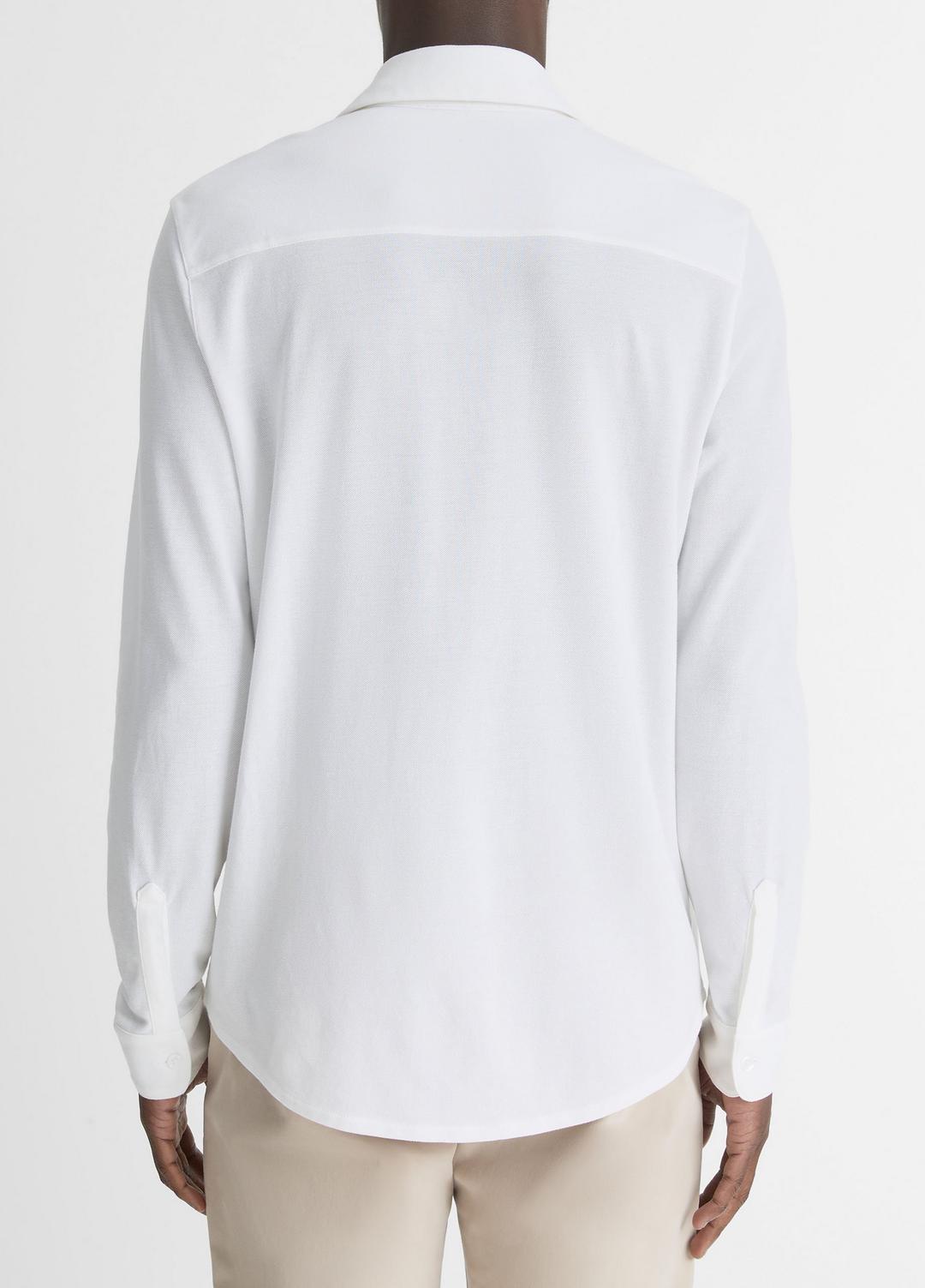 Cotton Piqué Button-Front Shirt in Long Sleeve