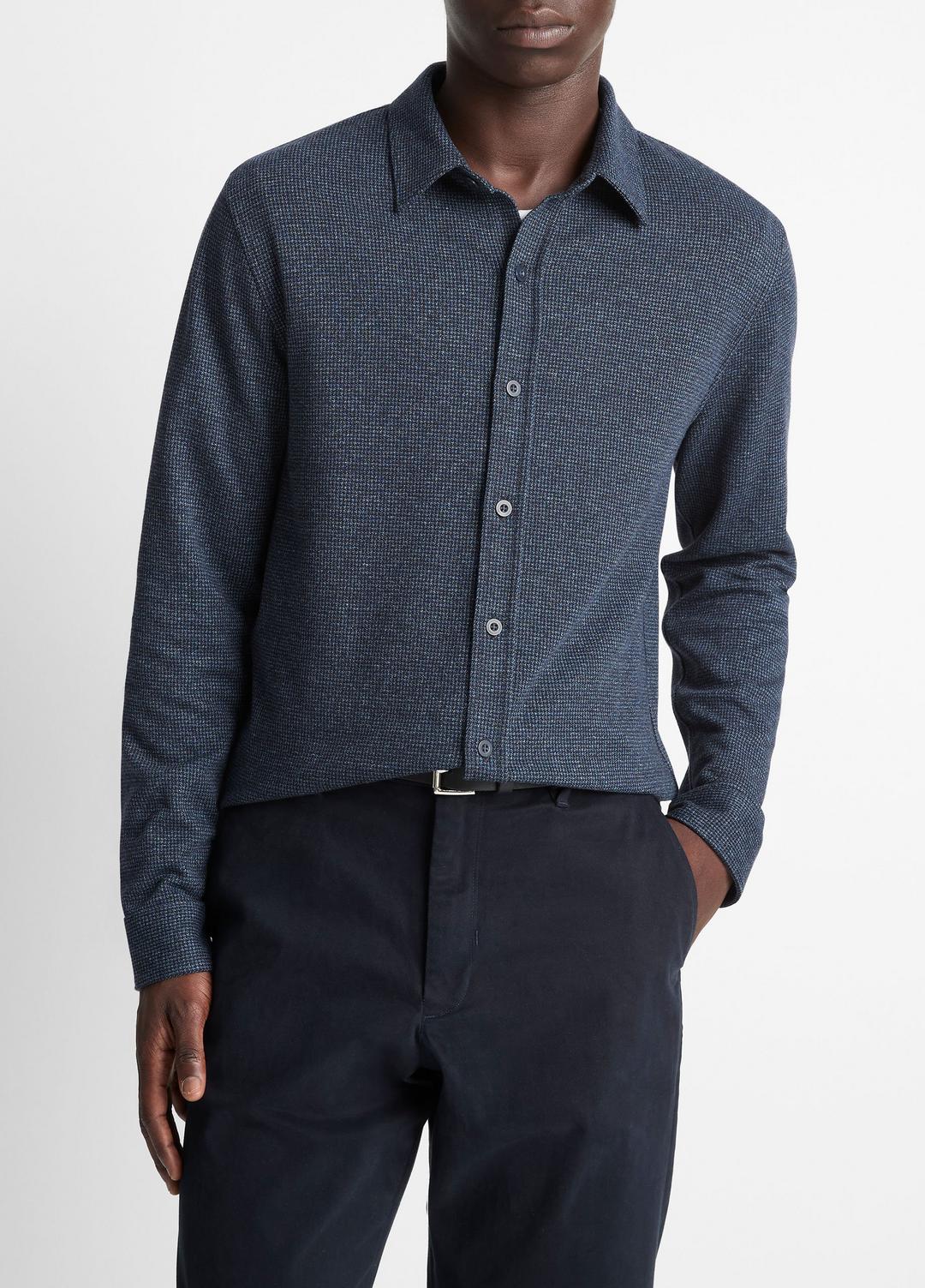 Houndstooth Cotton-Blend Button-Front Shirt in Long Sleeve