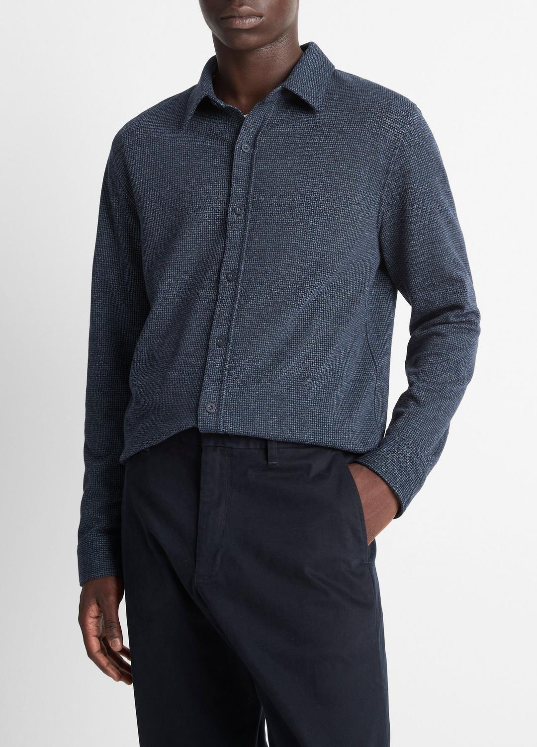 Houndstooth Cotton-Blend Button-Front Shirt in Long Sleeve