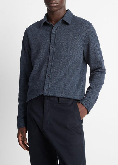 Houndstooth Cotton-Blend Button-Front Shirt in Long Sleeve