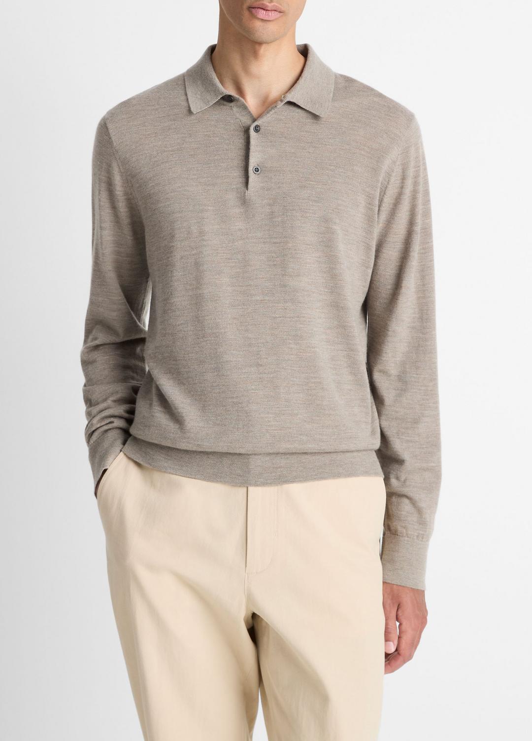 Featherweight Merino Wool-Cashmere Polo Sweater in Long Sleeve