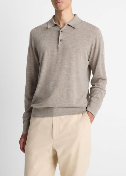 Featherweight Merino Wool-Cashmere Polo Sweater in Long Sleeve