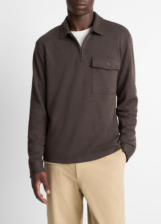 Herringbone Cotton-Blend Zip Polo Shirt in Henleys & Polos
