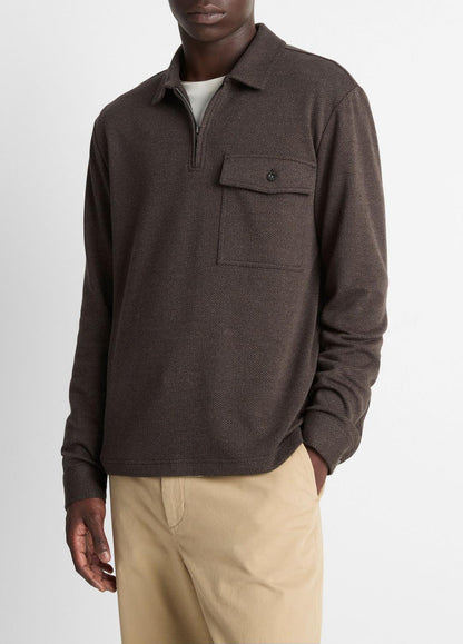 Herringbone Cotton-Blend Zip Polo Shirt in Henleys & Polos